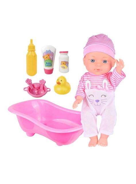 Muñeca de Cuerpo Duro 28 cm + Bañera + Accesorios-0