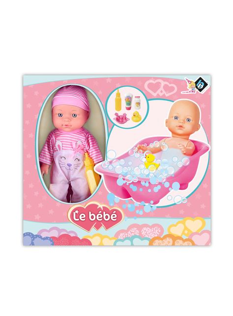 Muñeca de Cuerpo Duro 28 cm + Bañera + Accesorios-1