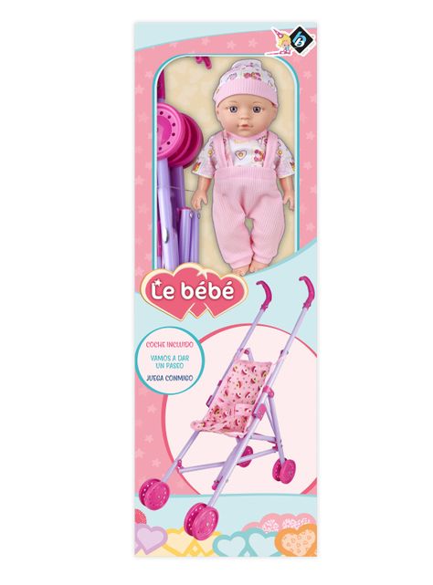 Mueñca de Cuerpo Duro 28 cm + Carrito Plegable-1
