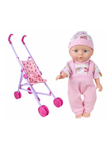 Mueñca de Cuerpo Duro 28 cm + Carrito Plegable-0