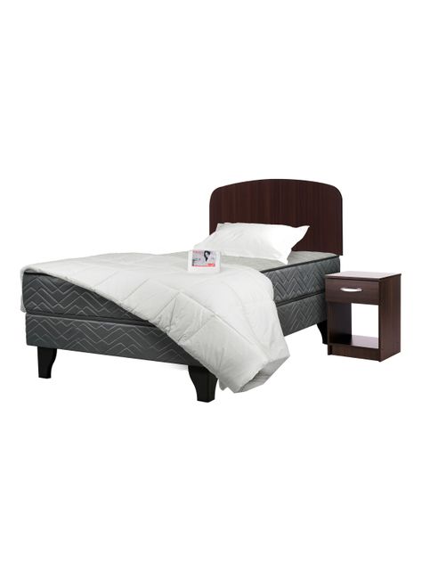 Cama Europea Apolo Black 1.5 Plazas + Set Muebles Asturias + Textil-0
