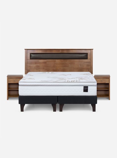 Cama Europea Art 4 Base Dividida 2 Plazas + Respaldo + Velador Ferrara-1