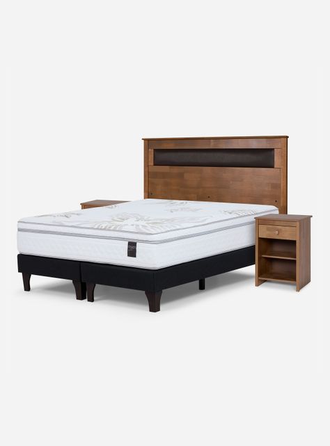 Cama Europea Art 4 Base Dividida 2 Plazas + Respaldo + Velador Ferrara-0