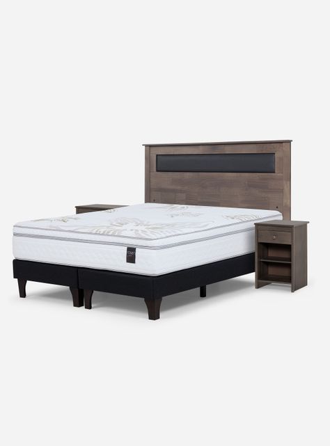 Cama Europea Art 4 2 Plazas Base Dividida + Respaldo + Veladores Ferrero-0