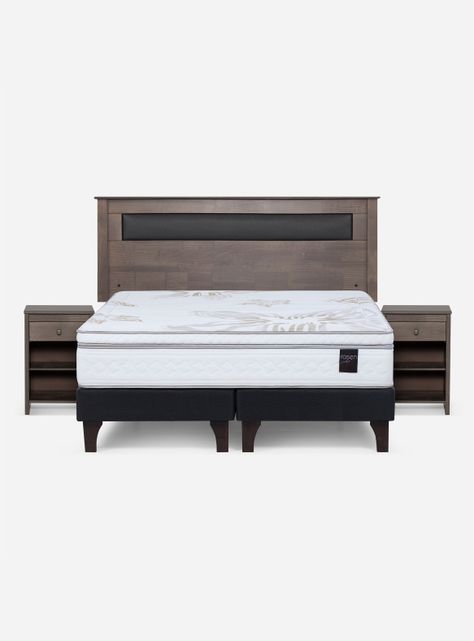Cama Europea Art 4 2 Plazas Base Dividida + Respaldo + Veladores Ferrero-1