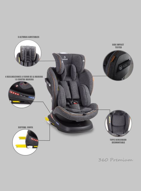 Silla de Auto Convertible Supra 360° Premium Gris Bebesit-4