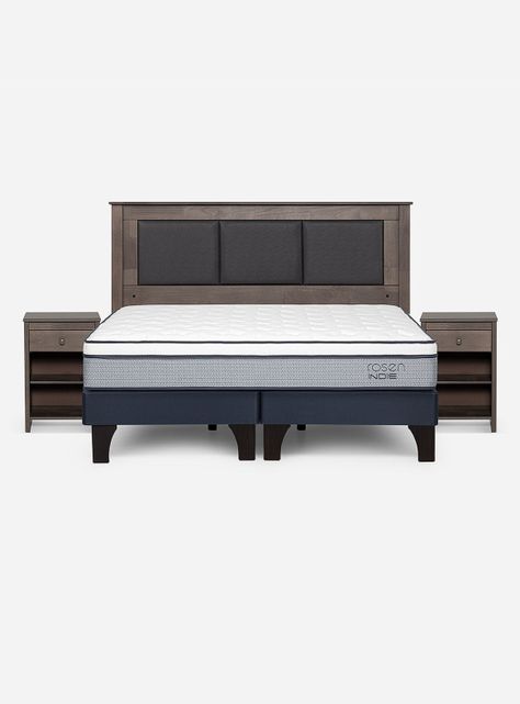 Cama Europea Indie 2 Plazas Base Dividida + Respaldo + Veladores-1
