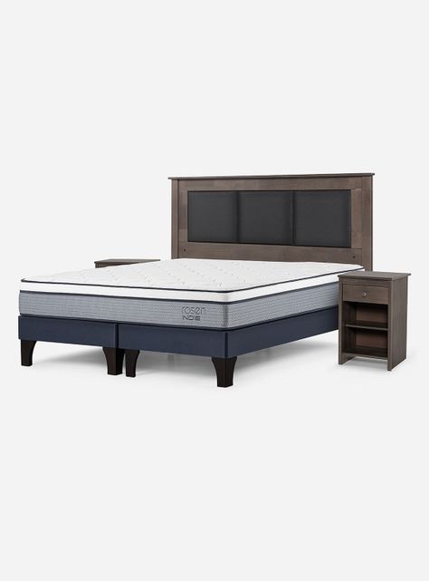 Cama Europea Indie 2 Plazas Base Dividida + Respaldo + Veladores-0