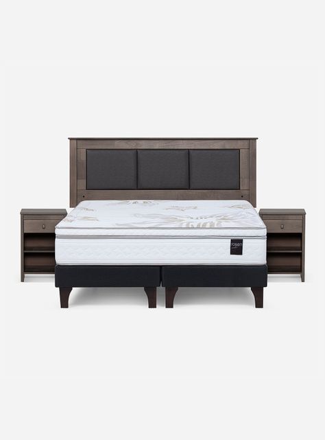Cama Europea Art 4 2 Plazas Base Dividida + Respaldo + Velador-1