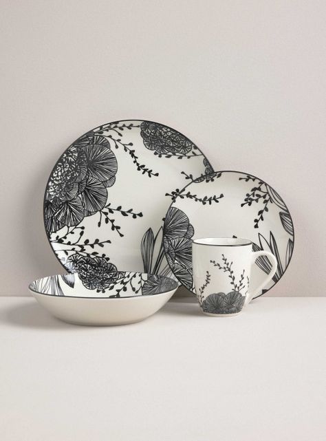 Set Vajilla 24 Piezas Hojas Negras Porcelana-0