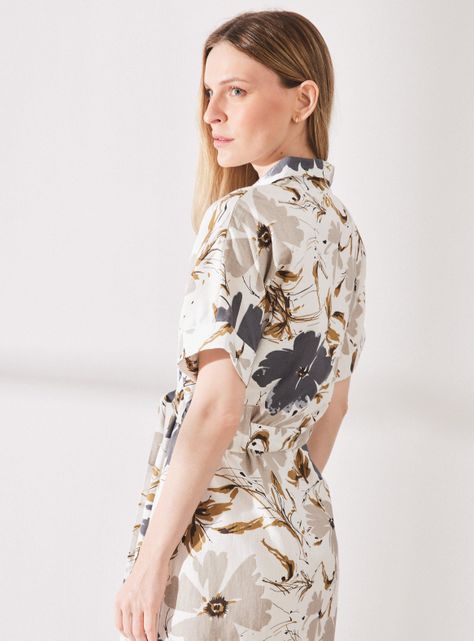 Vestido Lino Estampado con Amarra en Cintura-3