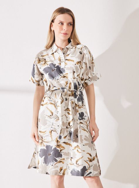 Vestido Lino Estampado con Amarra en Cintura-0