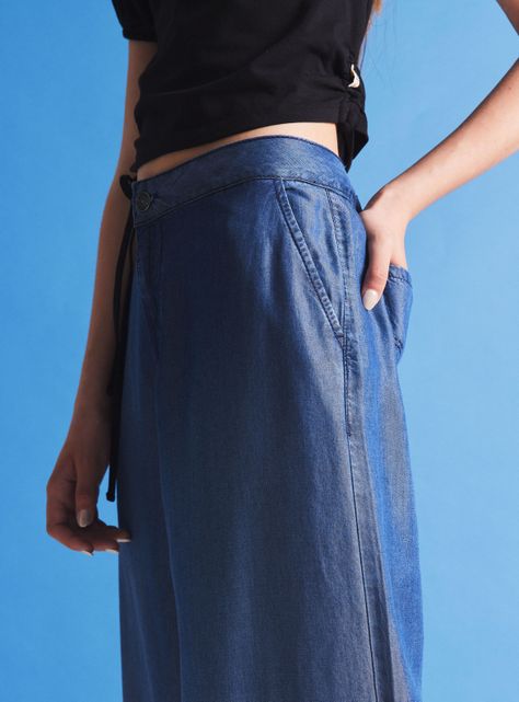 Pantalón Ancho Jeans Tela Fluida-1