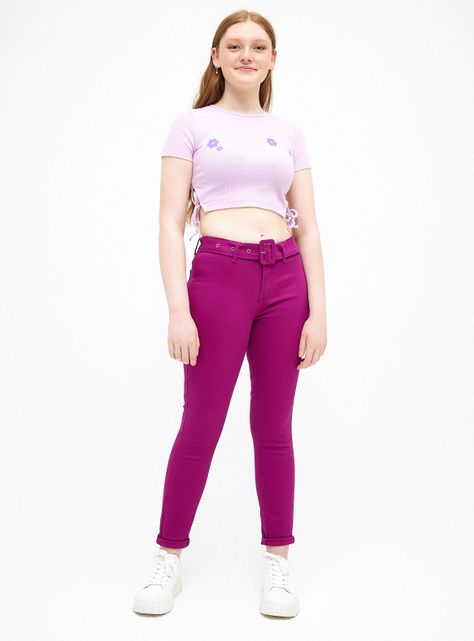Jeans Con Cinturón Color Tiro Alto-3