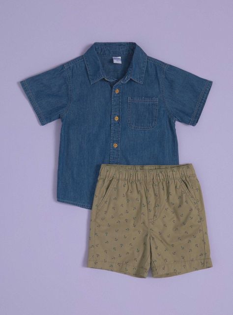Conjunto con Camisa Denim y Bermuda Estampado-0