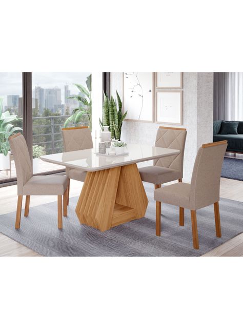 Juego Comedor Agata + 4 Sillas Fernanda Beige-5