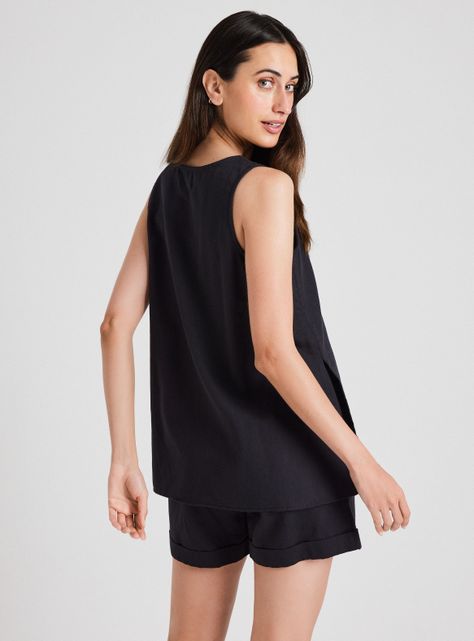 Blusa sin Manga y Tajo con Lino-1