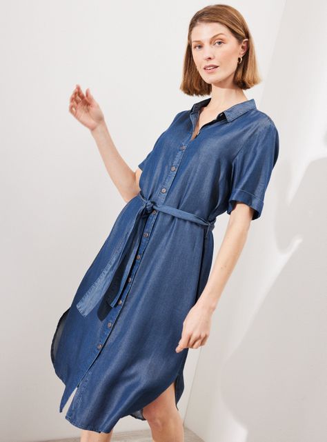 Vestido Tencel Camisero con Amarra en Cintura-0