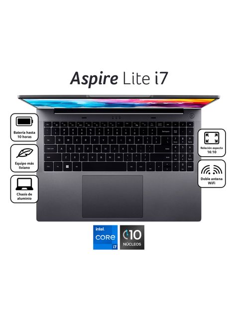 Notebook Aspire Lite AL16-51P-71WK-1 Intel Core i7 10 Núcleos 16GB RAM 512GB SSD 16" WUXGA-1