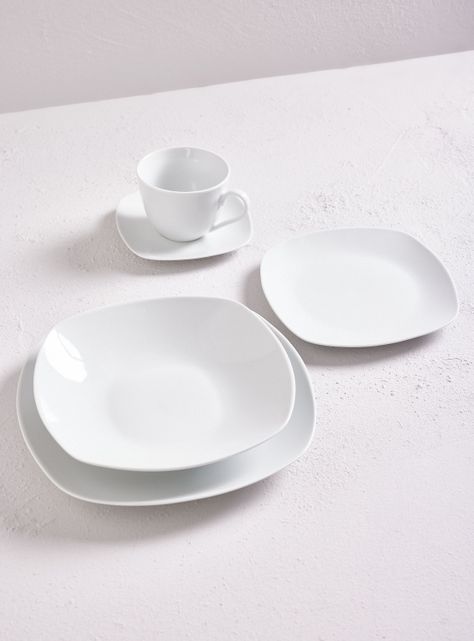 Set Vajilla 30 Piezas Cuadrada Blanca Porcelana-2