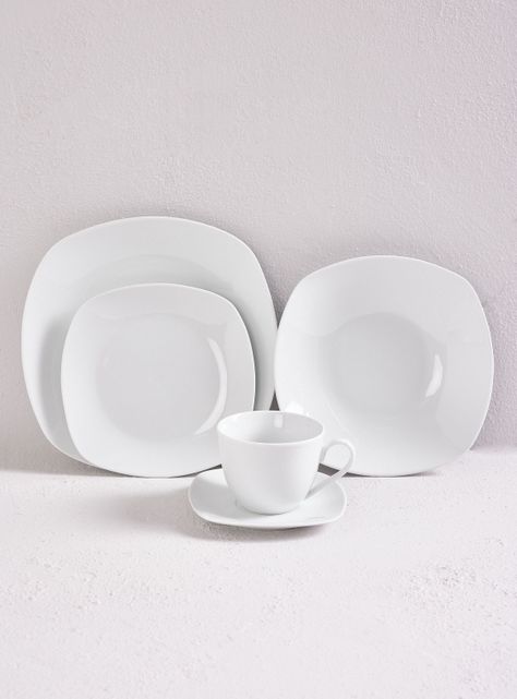 Set Vajilla 30 Piezas Cuadrada Blanca Porcelana-0