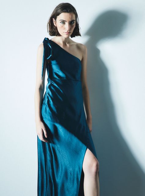 Vestido de Fiesta un Hombro con Lazo-0
