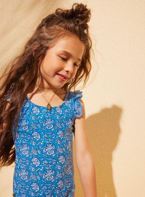 Traje de Baño Estampado con Mangas de Broderie-1