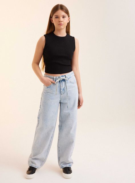 Jeans con Cinturón Tipo Lazo-0