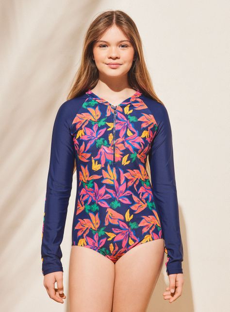 Traje de Baño Enterito Surfero Estampado Tropical-0