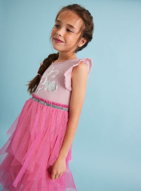 Vestido con Tulle Manga Corta Minnie Mouse y Angel Disney-1