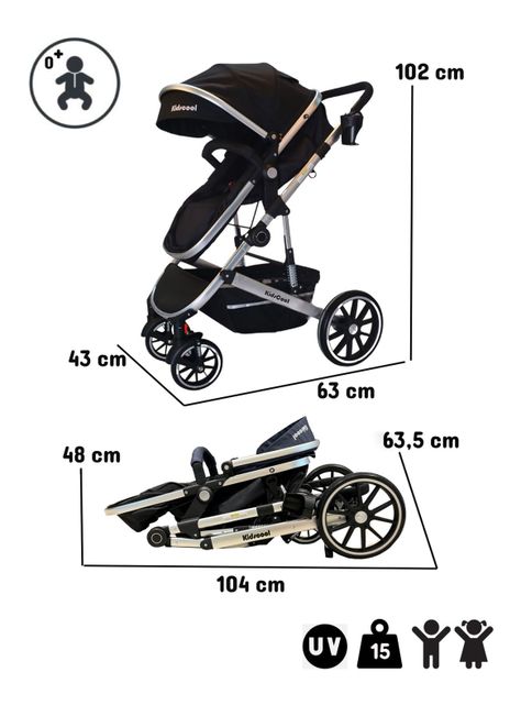 Coche Cuna Lux Negro 3 En 1-1
