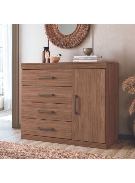 Cómoda Plus 1 Puerta 4 Cajones Jatoba-3