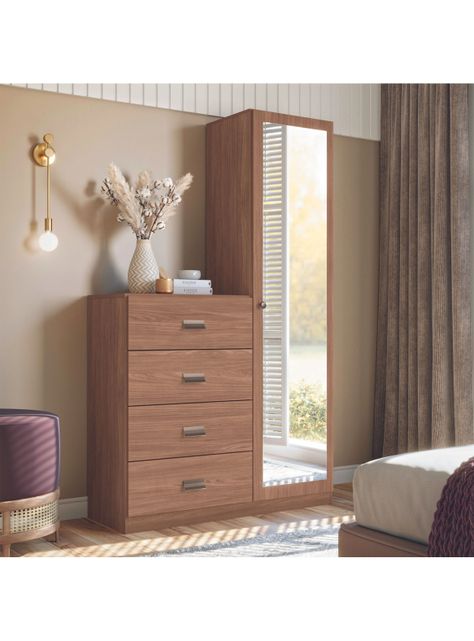 Cómoda Estilo 1 Puerta con Espejo 4 Cajones Jatoba-4