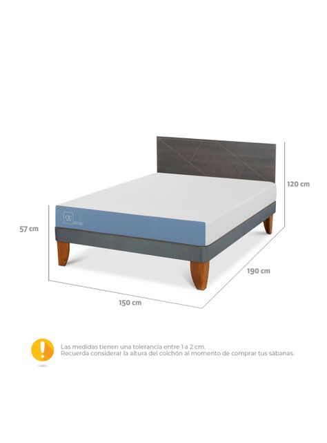 Cama Europea Excellence 2 Plazas + Respaldo Villarrica Gris-1