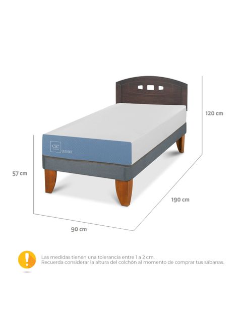 Cama Europea Excellence 1 Plaza 190 cm + Respaldo Gales Gris-1