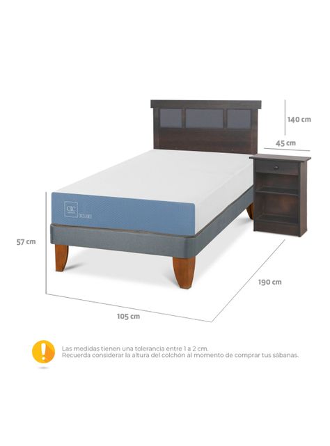 Cama Europea Excellence 1.5 Plazas Set Dublin Gris-1
