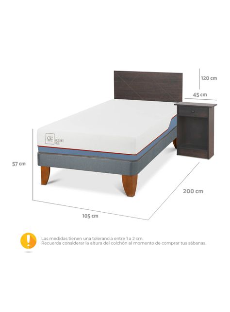 Cama Europea Excellence Plus 1.5 Plazas Set Villarrica Gris-1