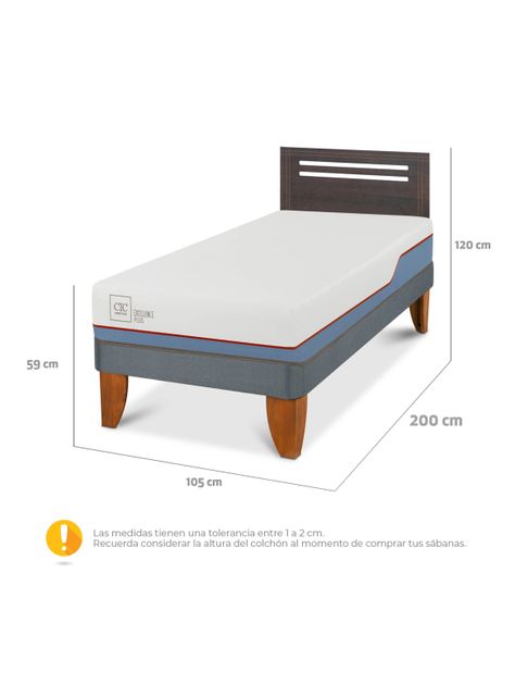 Cama Europea Excellence Plus 1.5 Plazas Respaldo Munich Gris-1