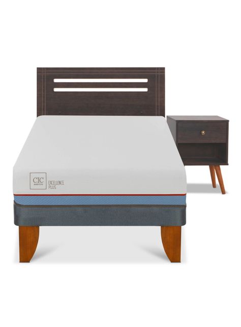Cama Europea Excellence Plus 1.5 Plazas Set de Muebles Munich Gris-2