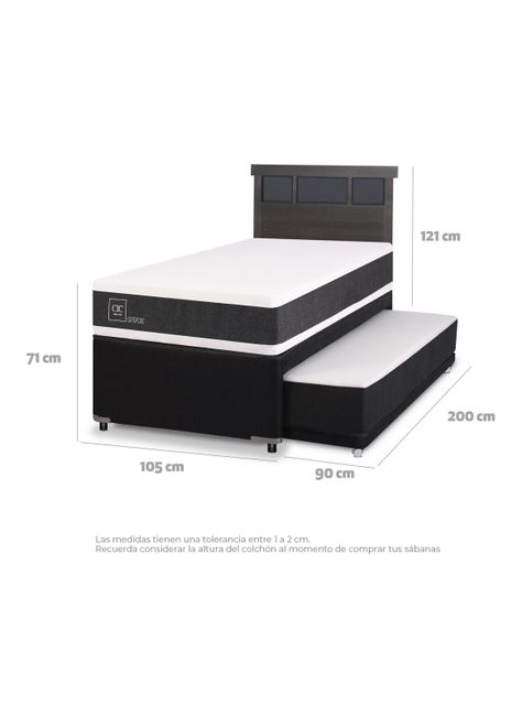 Diván Ortopedic Black 1.5 Plazas + Respaldo Dublin Gris-1