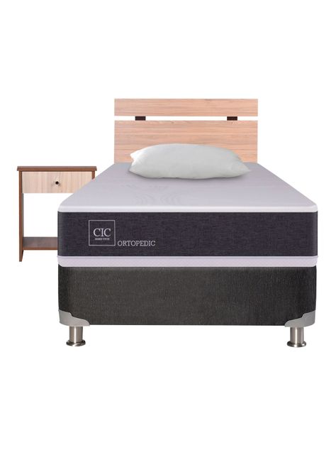 Cama Americana New Ortopedic B5 Black 1.5 Plazas + Almohada + Set Olmo Single-1