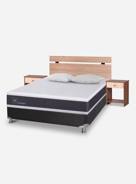 Cama Americana New Ortopedic B5 Black 2 Plazas + 2 Almohadas + Set Olmo-0