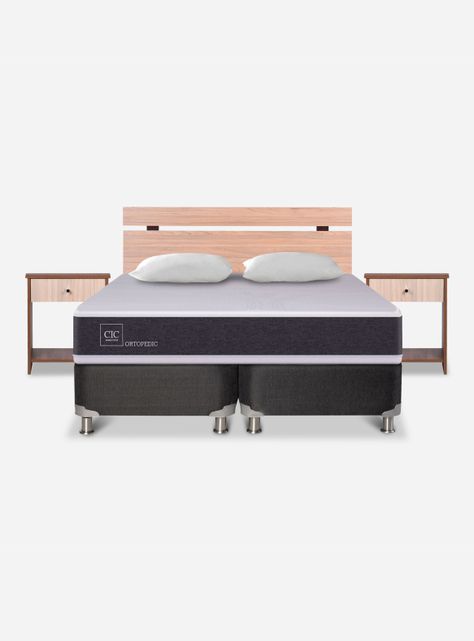Cama Americana New Ortopedic B5 Black 2 Plazas Base dividida + 2 Almohadas + Set Olmo-1