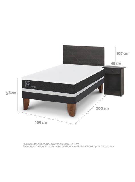 Cama Europea Ortopedic 1.5 Plazas Set Villarrica Gris-1