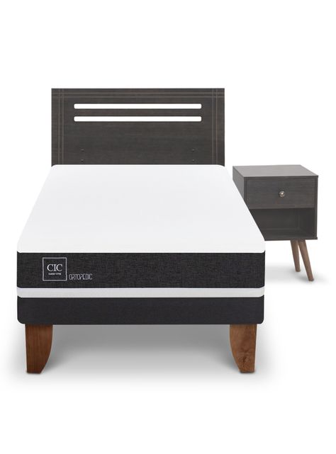 Cama Europea Ortopedic 1.5 Plazas Set Muebles Munich Gris-2