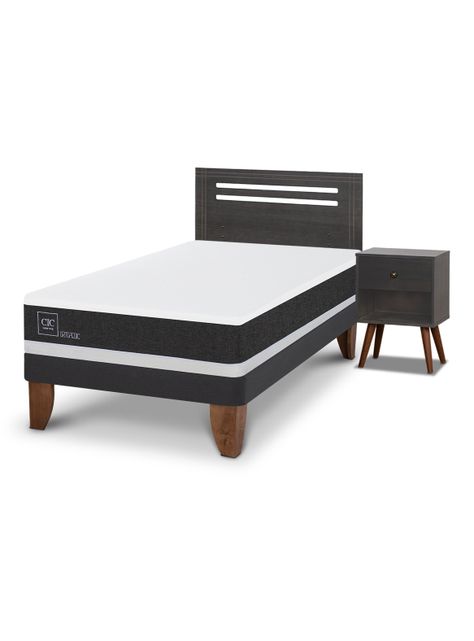 Cama Europea Ortopedic 1.5 Plazas Set Muebles Munich Gris-0