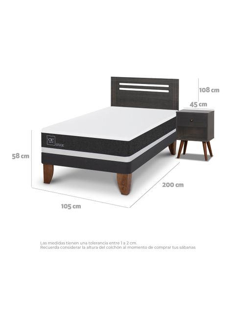Cama Europea Ortopedic 1.5 Plazas Set Muebles Munich Gris-1