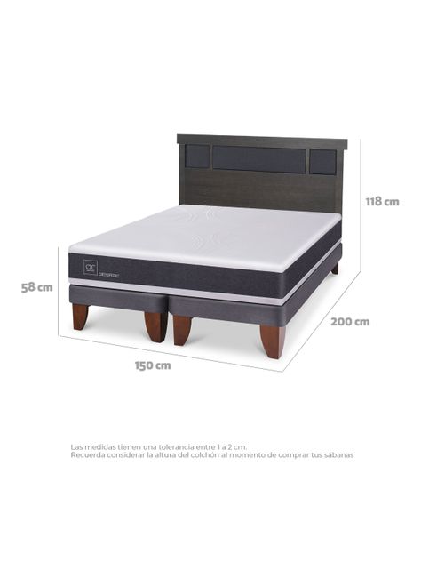 Cama Europea Ortopedic 2 Plazas Base Dividida Respaldo Dublin Gris-1