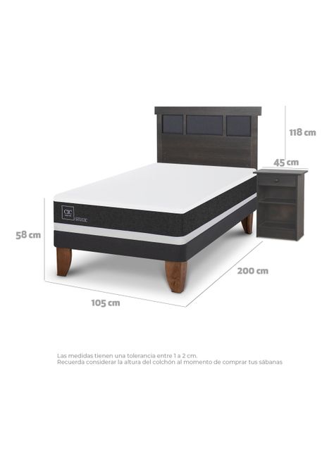 Cama Europea Ortopedic 1.5 Plazas Set Dublin Gris-1