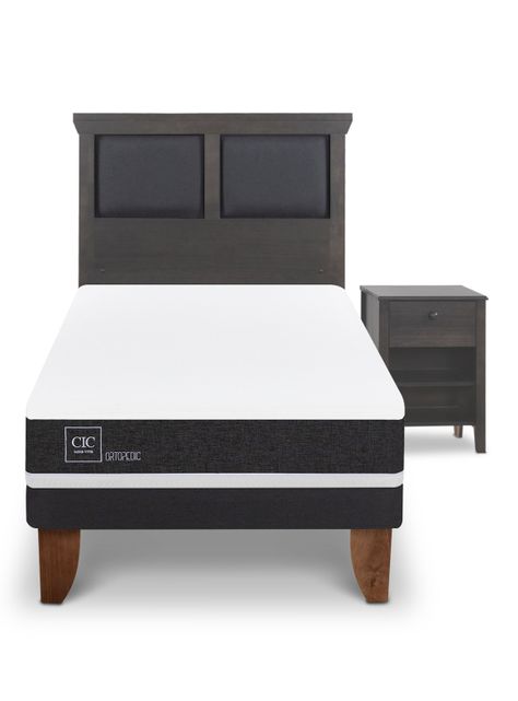 Cama Europea Ortopedic 1.5 Plazas Set Torino Gris-2